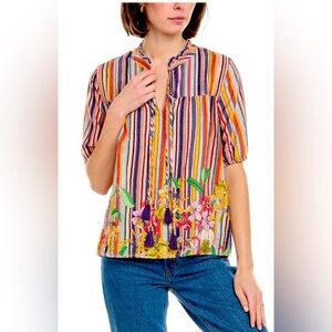 Johnny Was Aldrich Pleat Stripe Yoke Multi Size Small